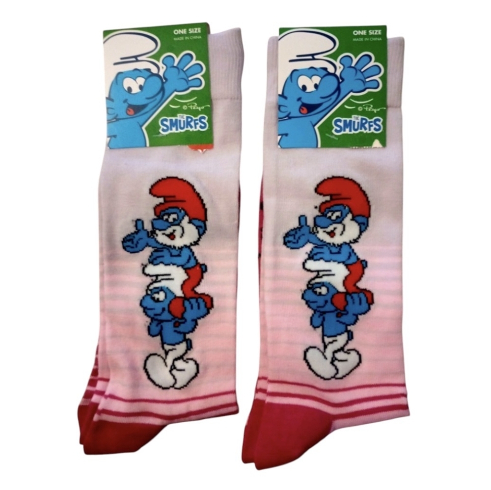 The Smurfs Papa Smurf Cartoon Novelty Crew Socks 2-Pairs